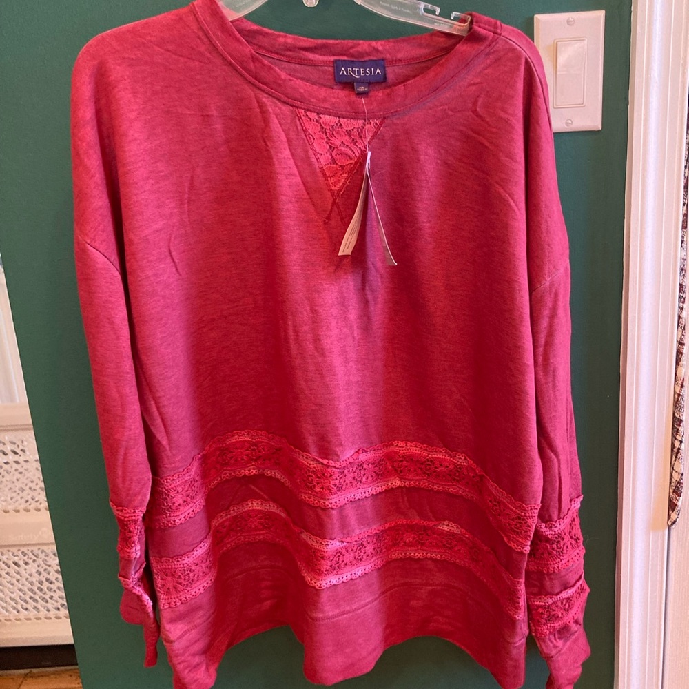 Artesia size 26 lace trimmed long sleeve shirt new with tags . Cotton